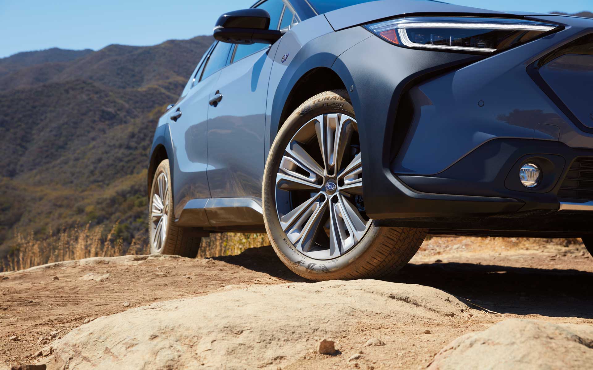 A close-up showing the 8.3 inches of ground clearance on the 2023 Solterra
